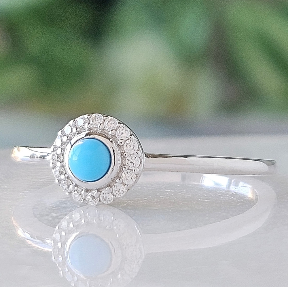 Dainty Sterling Silver ring, turquoise enamel stone - 925 Sterling Silver